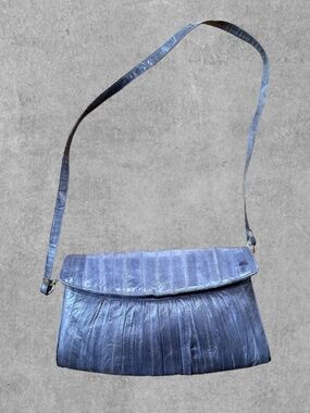 Vintage Genuine Eel Skin Purse/Clutch Metallic Gray Blue Slouchy Purse